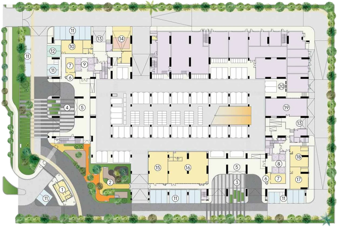 Level 1 facilities plan of Trybe Residences with numbered keys matching the list