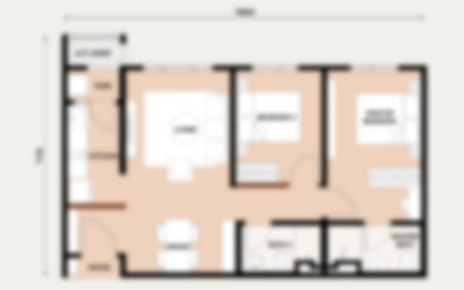 Type A / A-M floor plan preview, 730 sqft (blurred, full plan on request)